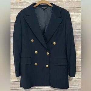 Brooks Brothers Women’s Sz 2 Navy Blue 100% Wool Double Breasted Crest Blazer